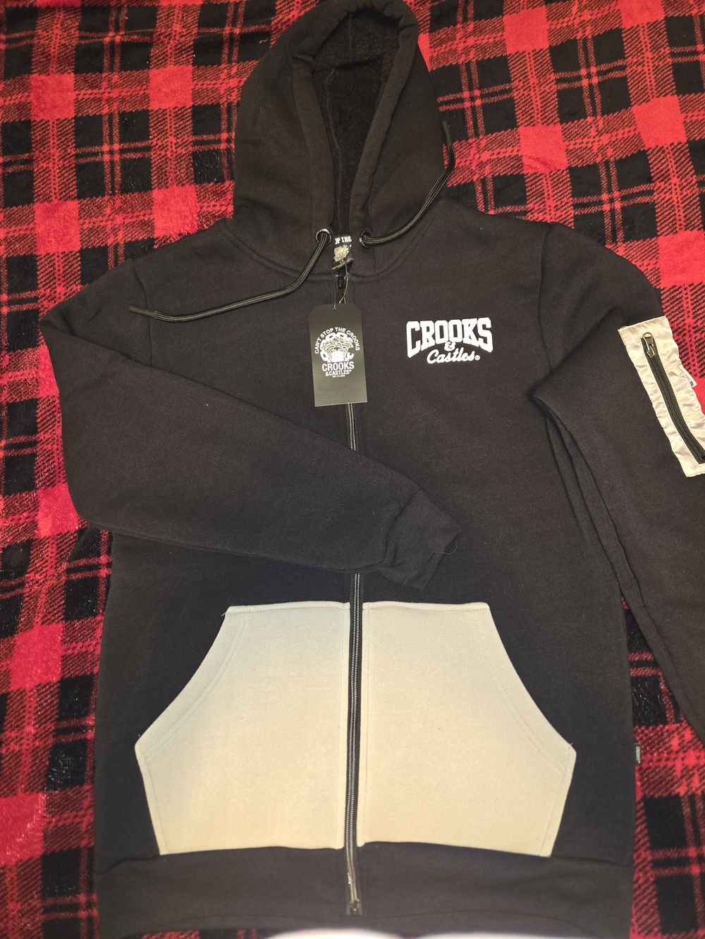 Crooks & Castles Black Hoodie with White Logo Tag